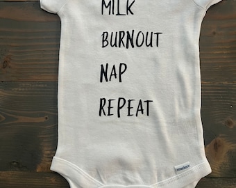Drag Racing  Baby Onesie - Milk Burnout Nap Repeat