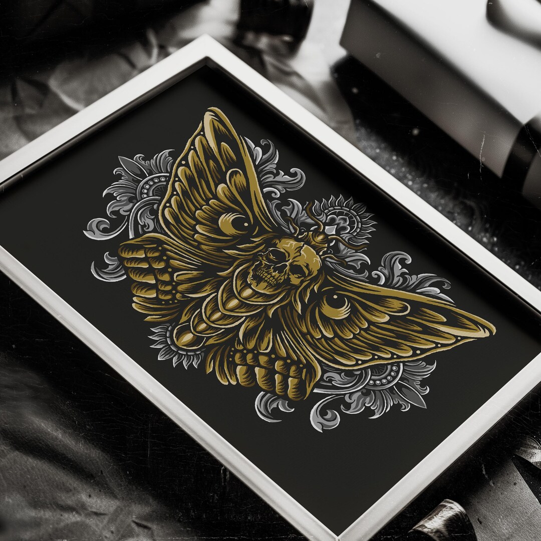 Death Head Moth Art Print | Gothic Skull Illustration, Vintage Tattoo ...
