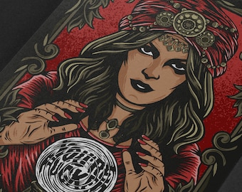 Fortune Teller - Art Print - Available in A3, A4 & A5 - Wall Art Gift Gothic Home Decor Alternative Occult Witch Mystical Vintage Goth Tarot