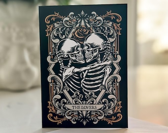 Carte de voeux A6 The Lovers - Art mural cadeau décoration gothique alternative sorcière occulte mystique tarot gothique vintage Saint Valentin amour