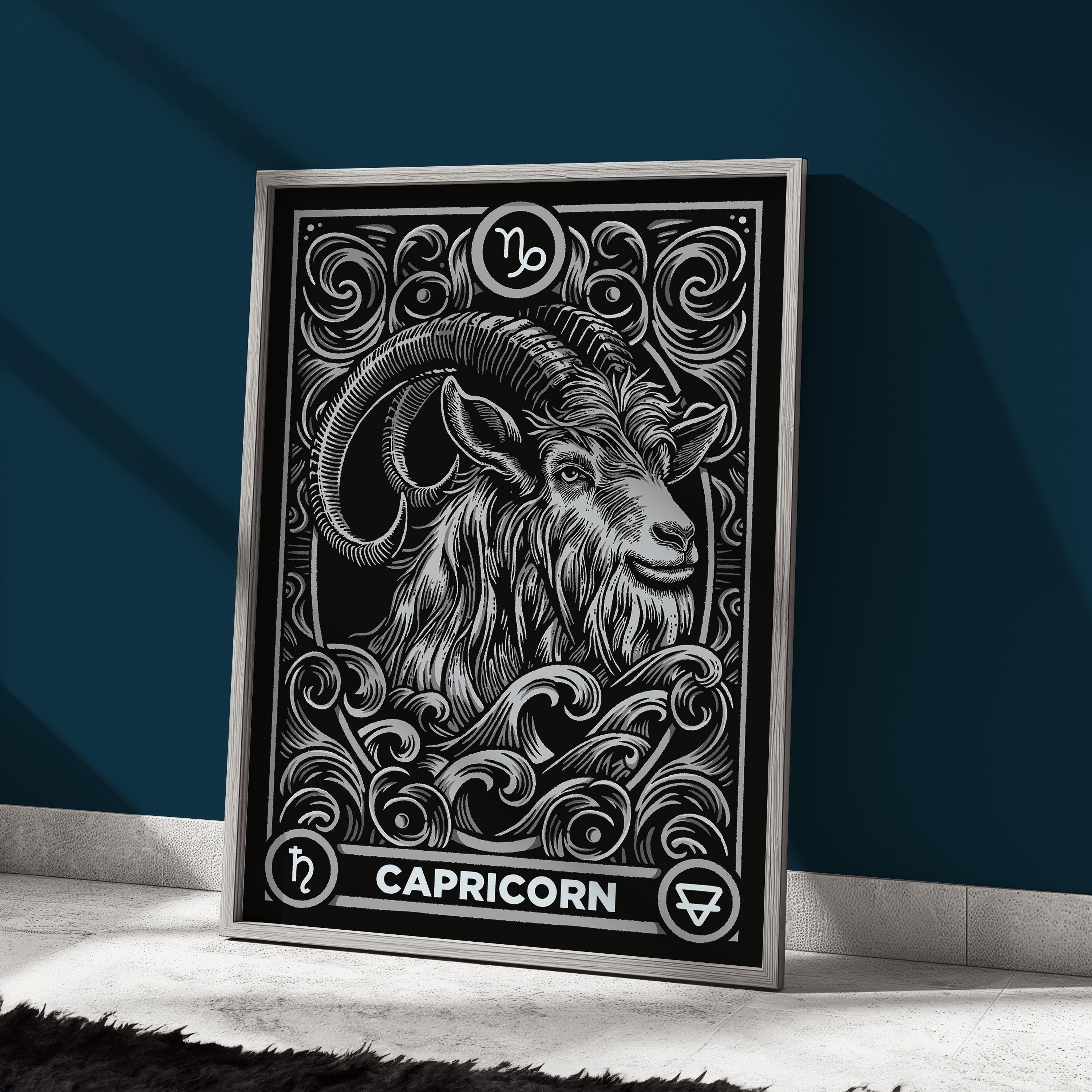 Capricorn Art Print: Gothic Zodiac Wall Decor, Occult Tarot - A3