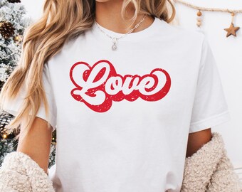 Love Shirt Cute Valentine Shirt Retro Groovy Love Couples Anniversary Valentines Day Gift Galentines Day Preppy Love Top Valentines Outfit