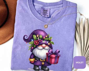Purple Christmas Gnome Tee Comfort Colors® Cute Xmas Shirt Family Christmas Present Festive Holiday Gnome Coquette Merry Christmas Tshirt