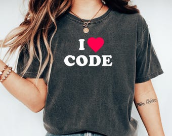 Camiseta "Me encanta el código", regalo para programador de código de computadora, divertida camiseta de codificación, regalo de cumpleaños para programador de chica, ingeniero de software, camiseta de programación