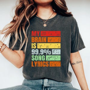Funny Music Lover Shirt Vintage Retro Music Tshirt Brain Playlist Song Lyrics Shirt Concert Party Lover Cool Musician Tee Music Teacher Gift