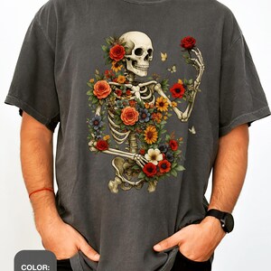 Dark Botanical Skeleton Shirt Comfort Colors® Gothic Cottagecore Tee Floral Skull Tshirt Dark Academia Boho Grunge Flower Boquet Skeleton