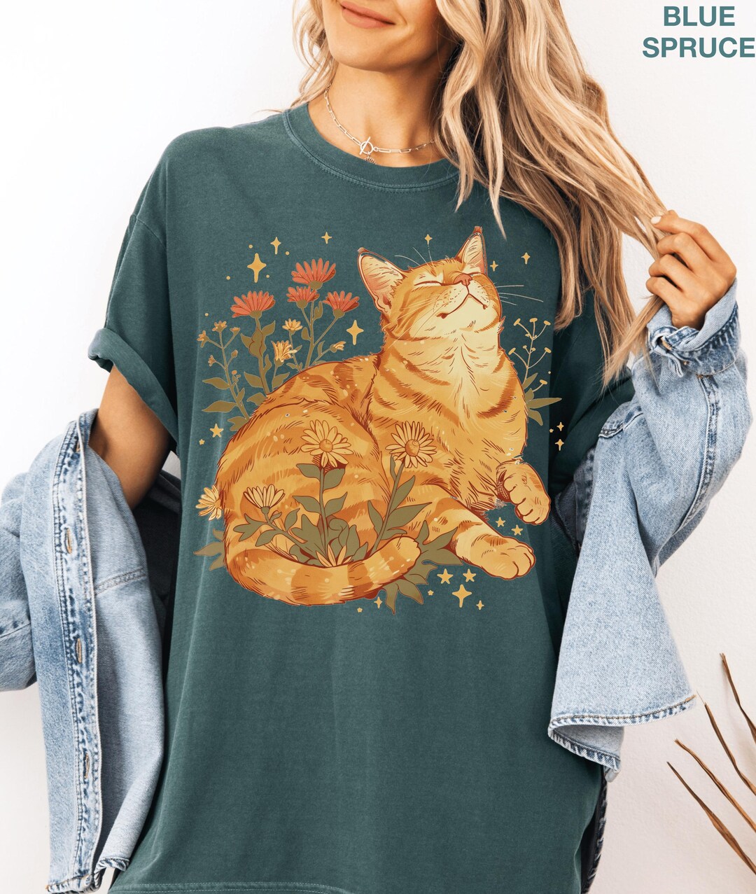 Wildflowers Orange Cat Shirt Comfort Colors® Cottagecore Cat Tee ...
