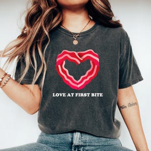 Love At First Bite Funny Bacon Shirt Funny Foodie Shirt Gift For Bacon Lover Gift I Love Bacon Tee Weekend Breakfast Shirt Funny Bacon Gift