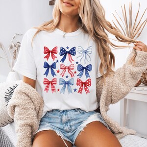 Proud American Coquette USA Shirt Comfort Colors Tee Usa Bow Shirt Patriot American Girly Fourth Of July Shirt Red White Blue Stars Stripes