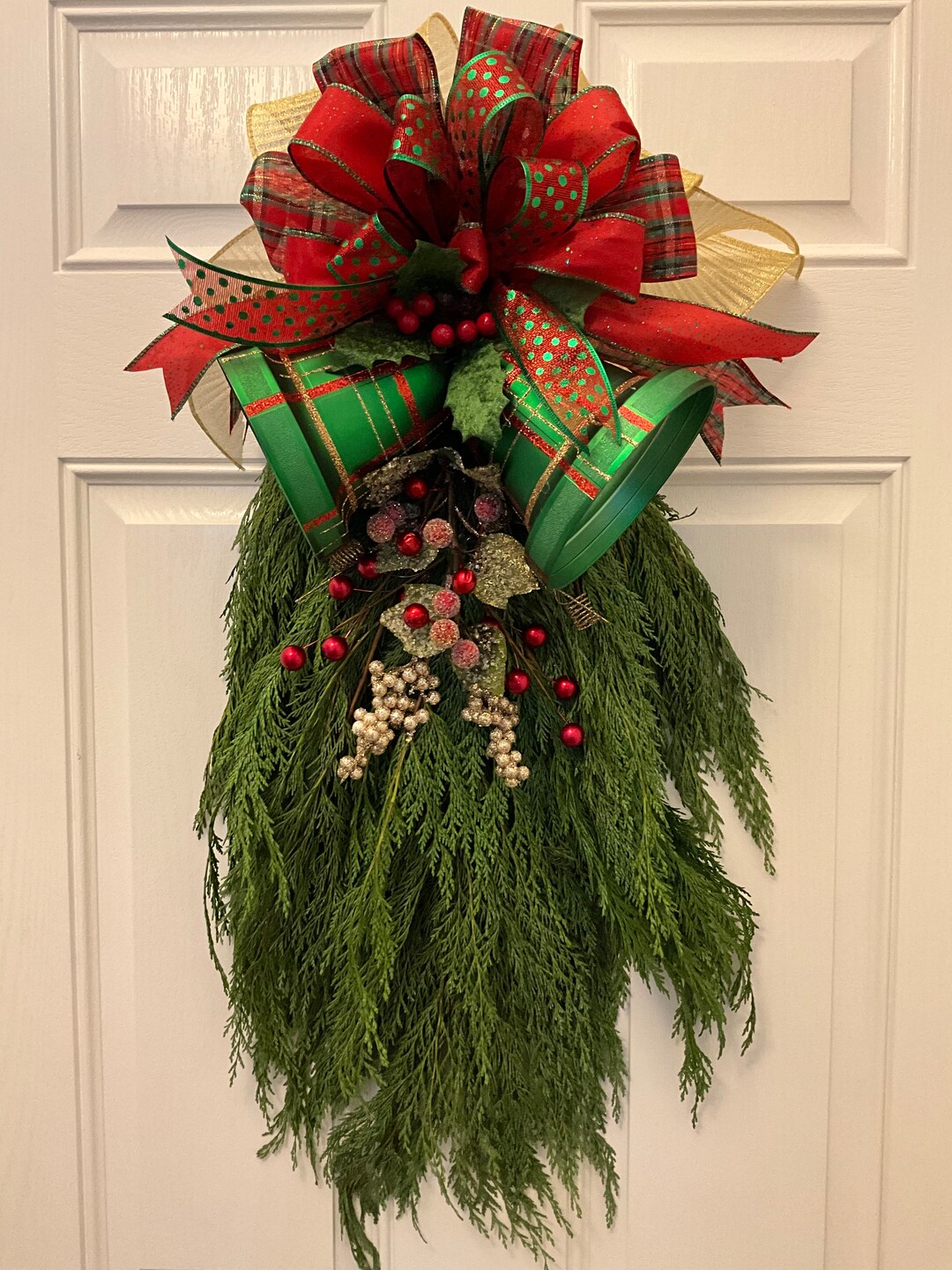 Winter Door Swag Real Cedar Pine Green Holday Bells Etsy