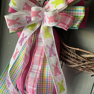 Easter Bunny Pastel Wired Ribbon Bow. Spring Wreath Decor, Wreath Addition, Lantern Bow