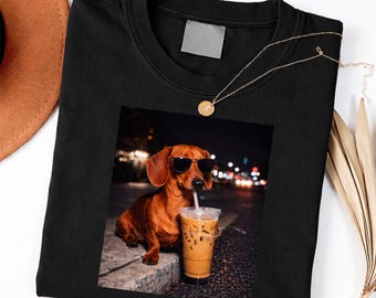 Dachshund Dog Drinking Iced Coffee With Sunglasses shirt