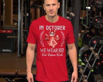 In October We Wear Red For Red Ribbon Week Halloween Ghost