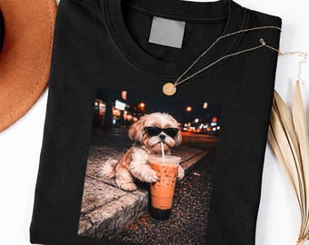 Shih Tzu Dog Drinking Iced Coffee With Sunglasses shirt