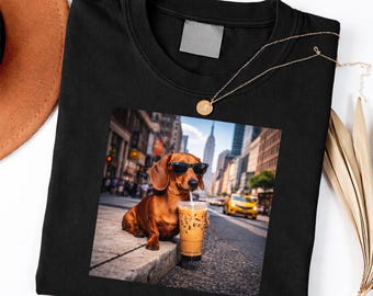 Dachshund Dog Drinking Iced Coffee With Sunglasses shirt
