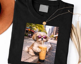 Shih Tzu Dog Drinking Iced Coffee With Sunglasses shirt