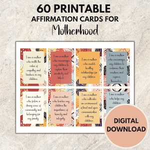 60 cartes d'affirmation imprimables pour la maternité, accessoire Vision Board, teintes chaudes, design bohème moderne, cadeau loi de l'attraction, cadeau pour maman,