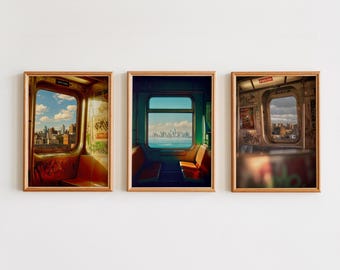NYC Photography Art Set, Window Triptych Prints for Urban Wall Decor