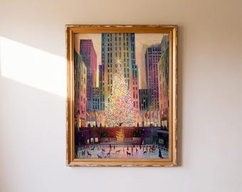 Christmas Tree Art - NYC Holiday Print | Rockefeller Center Manhattan Winter Poster