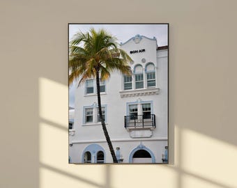 Miami Beach Art Deco Poster - Vintage Bon Air Building Wall Decor, Coastal Palm Tree