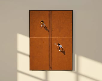 Clay Court Tennis Art Print: Modern Game Room Decor