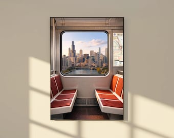 Chicago Wall Art | Chicago Skyline Art Print | CTA Train Window View