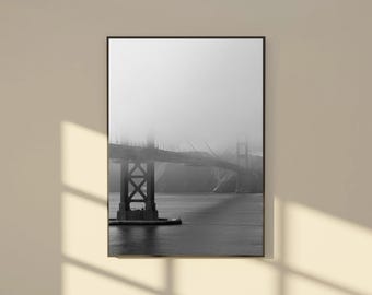 Golden Gate Bridge Poster - Fog Photo Black and White Wall Art