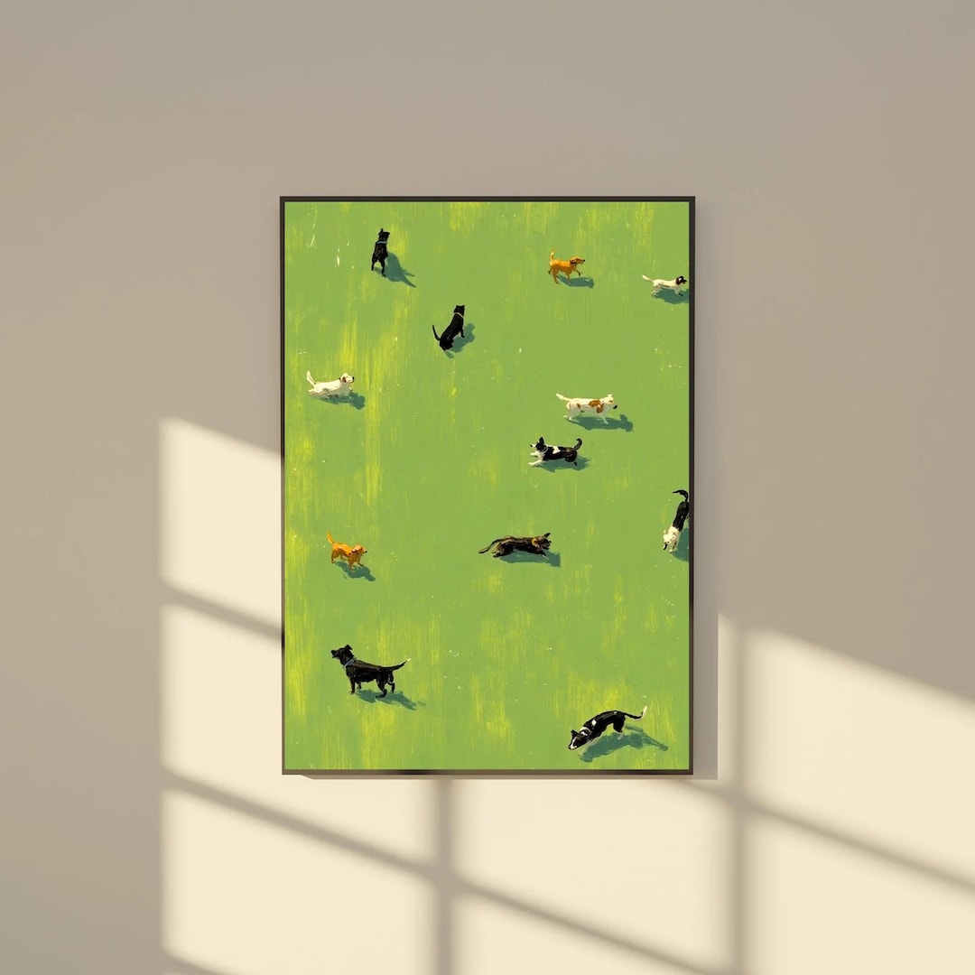 Whimsical Dogs Art Print: Bright Green Field Canine Wall Decor - Etsy