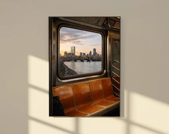 Boston Skyline Art Print | MBTA Train Window View | Boston Wall Art