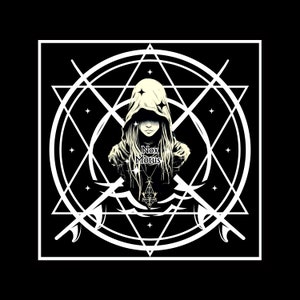 May include: A black and white illustration of a hooded figure with the text "Nox Motus" in a circle with a star design.