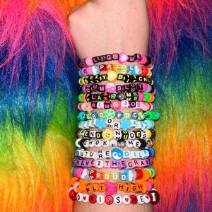 Buy 10 custom rave kandi bracelets. You can choose any phrase and colors! Rave  kandi. Plur. Name bracelet. Colorful bead bracelet. Custom bead bracelet.  Name bracelet Online at desertcartINDIA