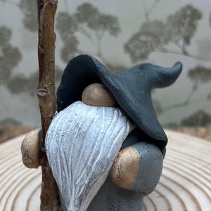 Mountain Gwizard, Handmade Clay Wizard Gnome, Cottagecore Forest Figurine, Fairy Garden Decor, Mini Fantasy Sculpture
