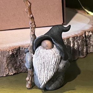Mountain Gwizard, Handmade Clay Wizard Gnome, Cottagecore Forest Figurine, Fairy Garden Decor, Mini Fantasy Sculpture