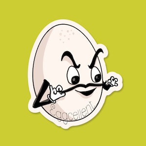 Eggcellent Sticker, Funny Egg Pun Sticker, Kawaii Food Sticker, Vinyl Laptop Sticker, Cute Water Bottle Sticker, Punny Gift for Friends