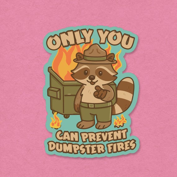 Sticker - Only You Can Prevent Dumpster Fires Raccoon, Sarcastic Vinyl Laptop Decal, Trash Panda Humor
