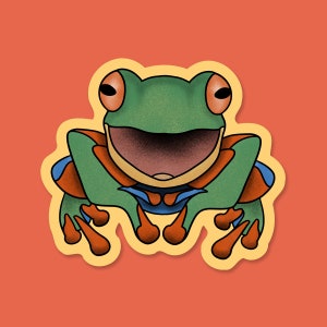 Frog Sticker, Colorful Tree Frog Vinyl Sticker, Cute Amphibian Sticker, Nature Lover Gift, Funny Frog Decal, Jungle Animal Laptop Sticker