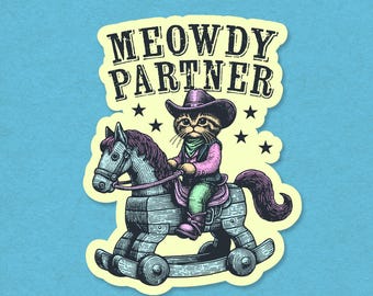 Cat Sticker, Meowdy Partner, Cat Themed Gift, Cowboy Sticker, Kitten Sticker, Gift for Pet Owner, Cat Lover Gift, Kindle Decal