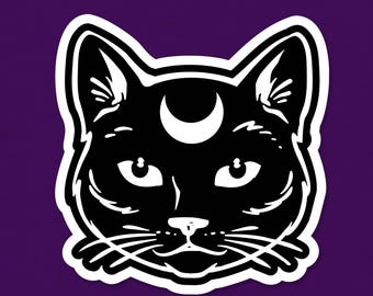 Black Cat Moon Vinyl Sticker, Mystical Cat Lover Gift