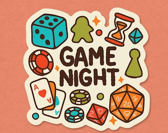 Game Night Vinyl Sticker: Dice, Cards, Meeples - Gamer Gift