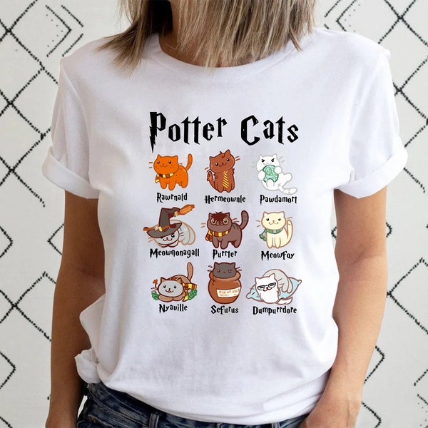 Potter Cats, lustiges Katzen-T-Shirt, Geburtstagsgeschenk-Shirt, süßes Katzen-Shirt, Tierliebhaber-Shirt, Geschenk für Katzenbesitzer, Geschenk für Geburtstags-T-Shirt