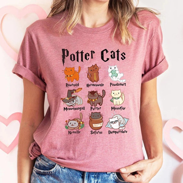 Chats Potter, T-shirt drôle de chats, chemise cadeau d'anniversaire, chemise chats mignons, chemise pour amoureux des animaux, cadeau pour propriétaire de chat, t-shirt cadeau pour anniversaire