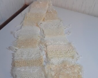 Scarf Made With Many Cream and White Colored Yarns With Fringe