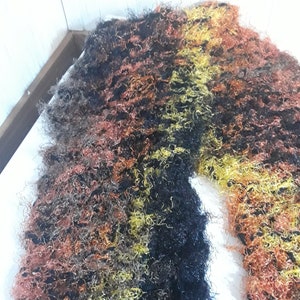 Scarf Made With Fuzzy Yarn and With Fringe in Fall Colors
