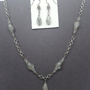 Necklace and Earring Set Made With Gray 2 Toned Beads