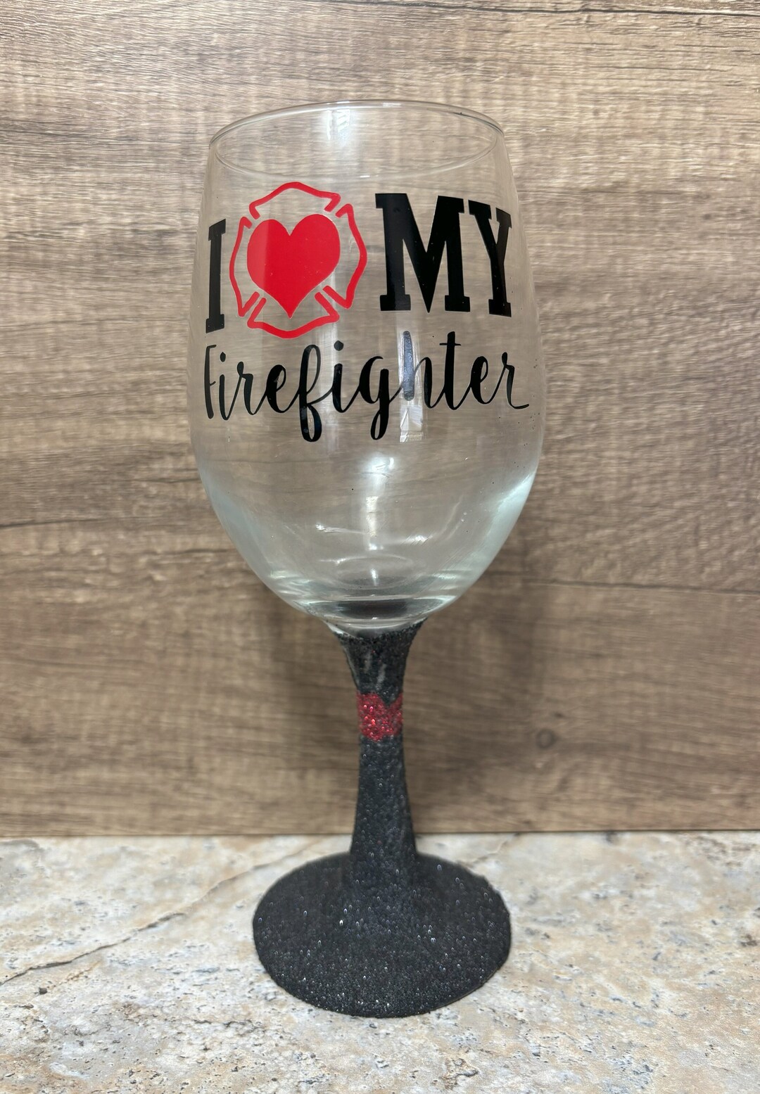 Love Firefighter, Wine Glass, Thin Red Line Glassware, First Responder Support, Spouse Gift 
