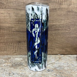 Star of Life Tumbler, EMT cup, First Responder Drinkware, Paramedic Support, Hot, Cold, 20 oz, Gift, Straw Included
