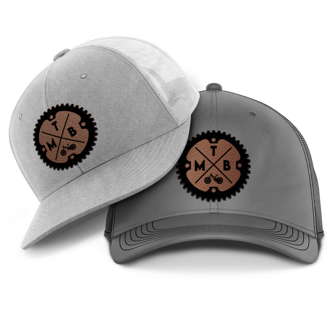 MTB Sprocket, Mountain Biking Hat, Engraved Leather Patch