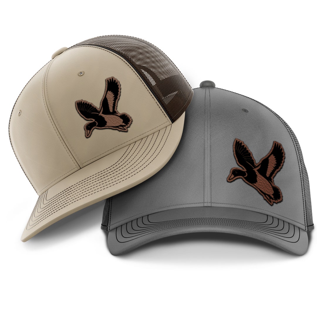 Duck Hunting Hat left, Leather Patch Hat, Waterfowl Hunting Hat, Die
