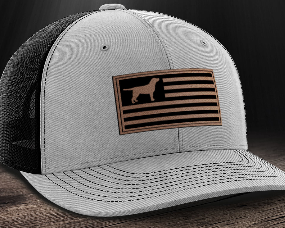 Labrador USA Flag Hat: Leather Patch Trucker Hat
