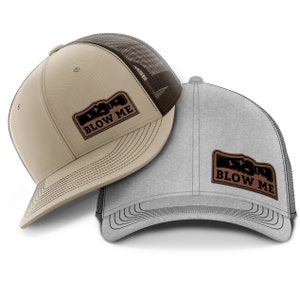 Blow Me Duck Call Hat: Leather Patch Trucker Hat